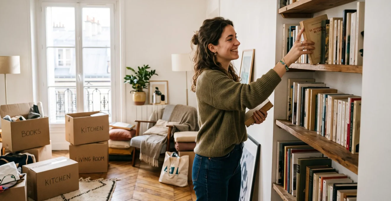 Père et fils adulte installant ensemble un parquet stratifié dans un appartement en rénovation